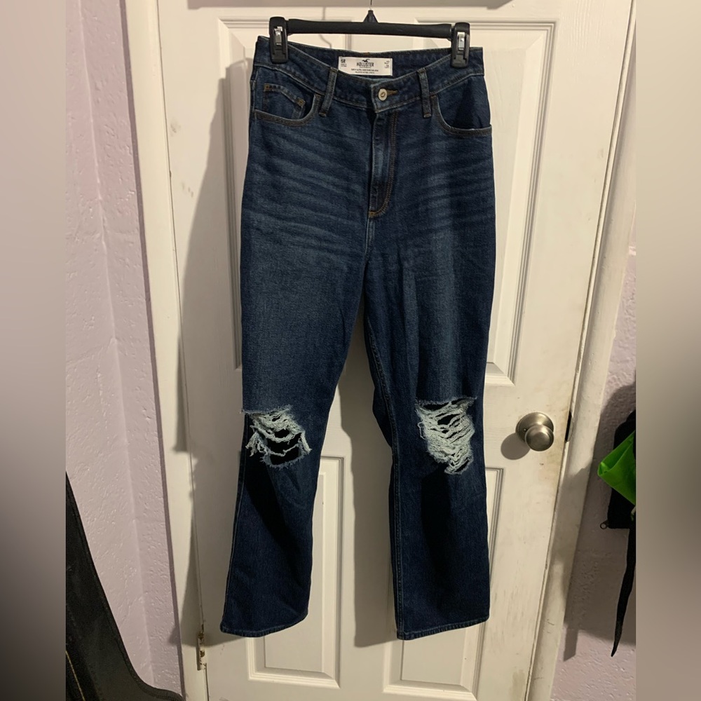 hollister curvy ultra high rise ripped dark wash dad jeans 5R